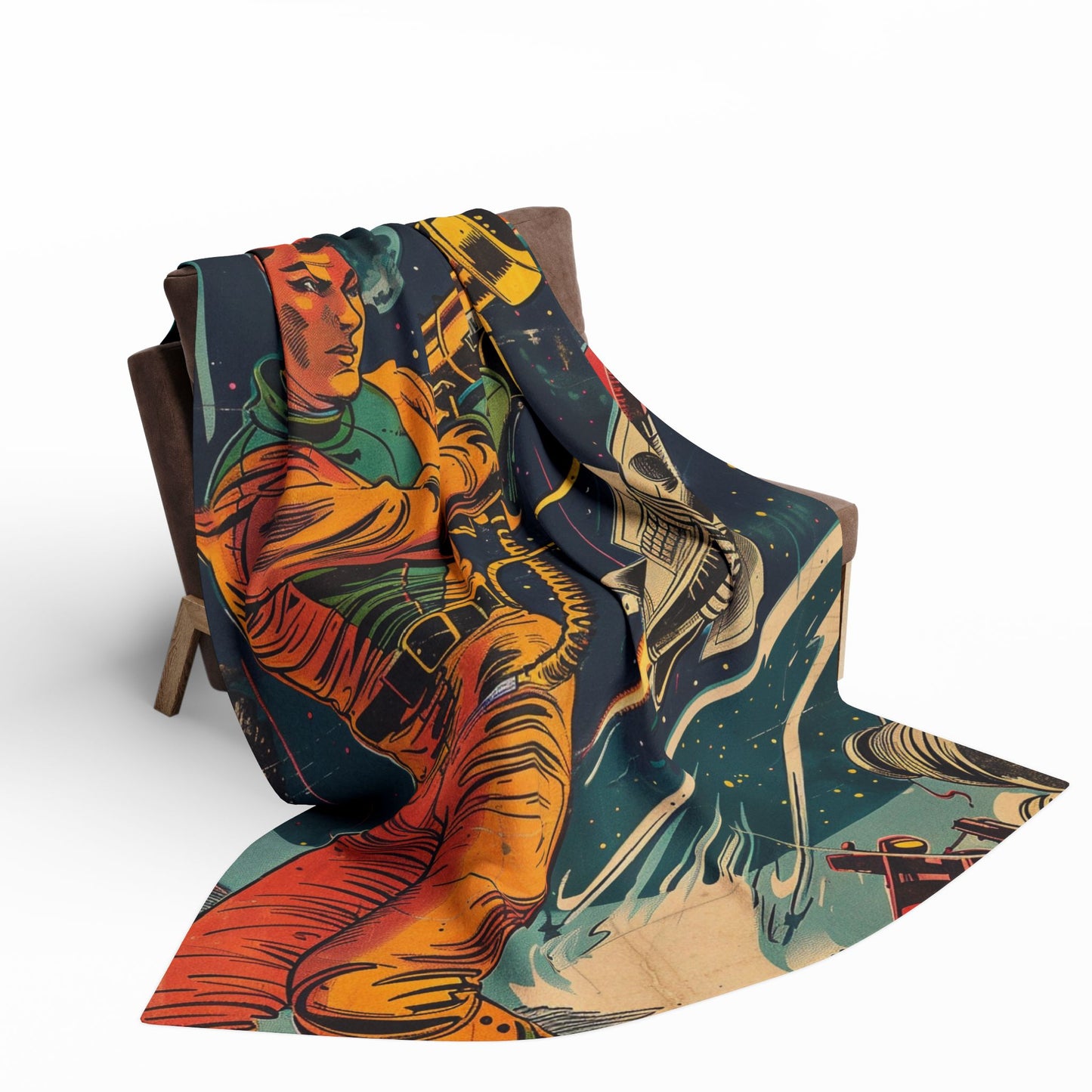 Retro Space Adventure Fleece Blanket 7 - Cosy Gift for Sci-Fi Lovers UK