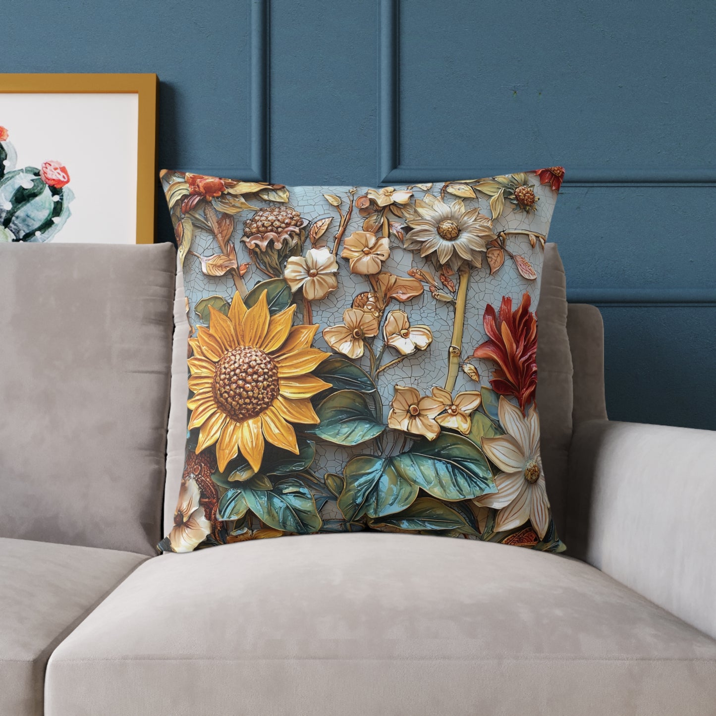 **Flowers 2 Chinoiseries - Square Poly Canvas Pillow UK