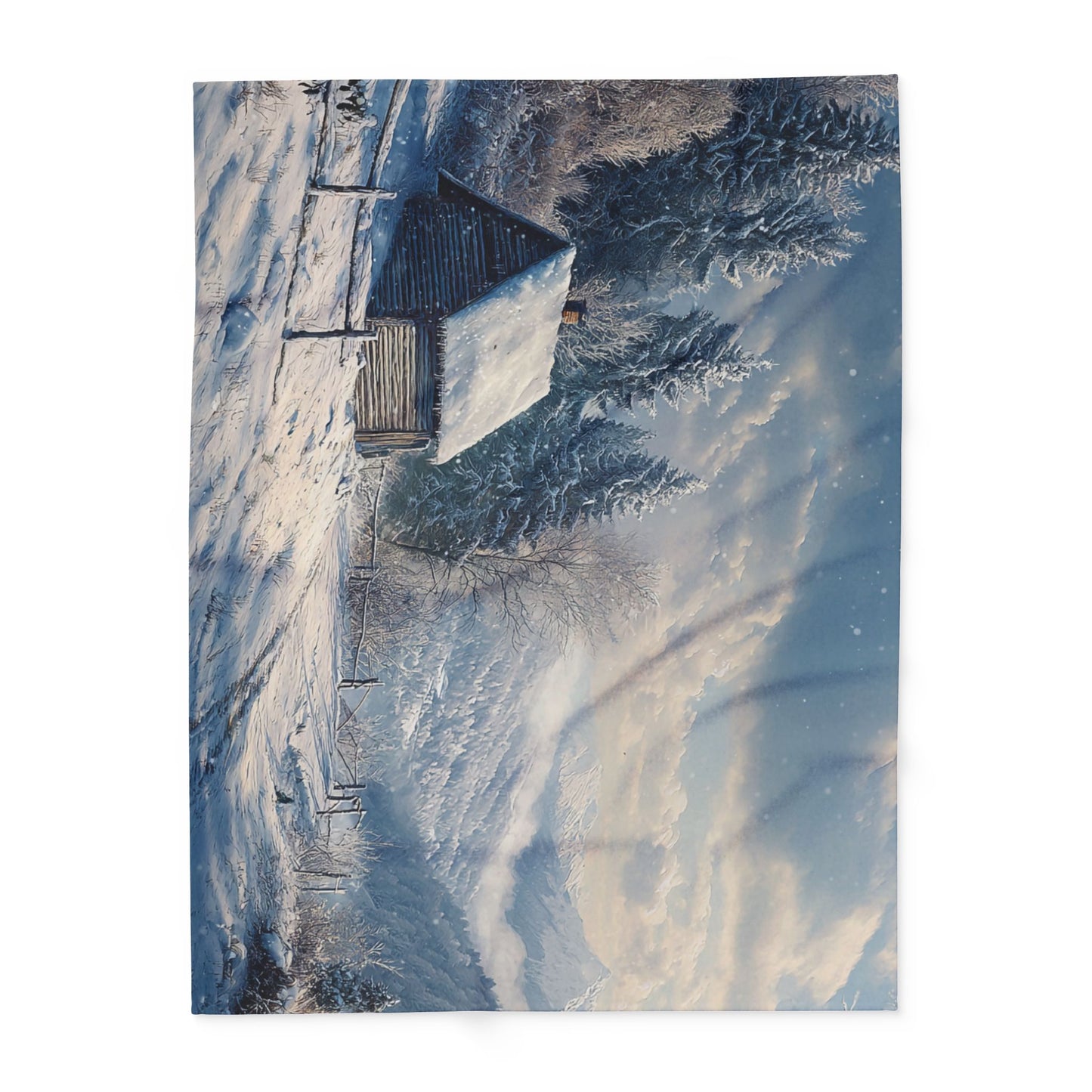 Cosy Arctic Fleece Blanket - Winter Cabin Design - UK