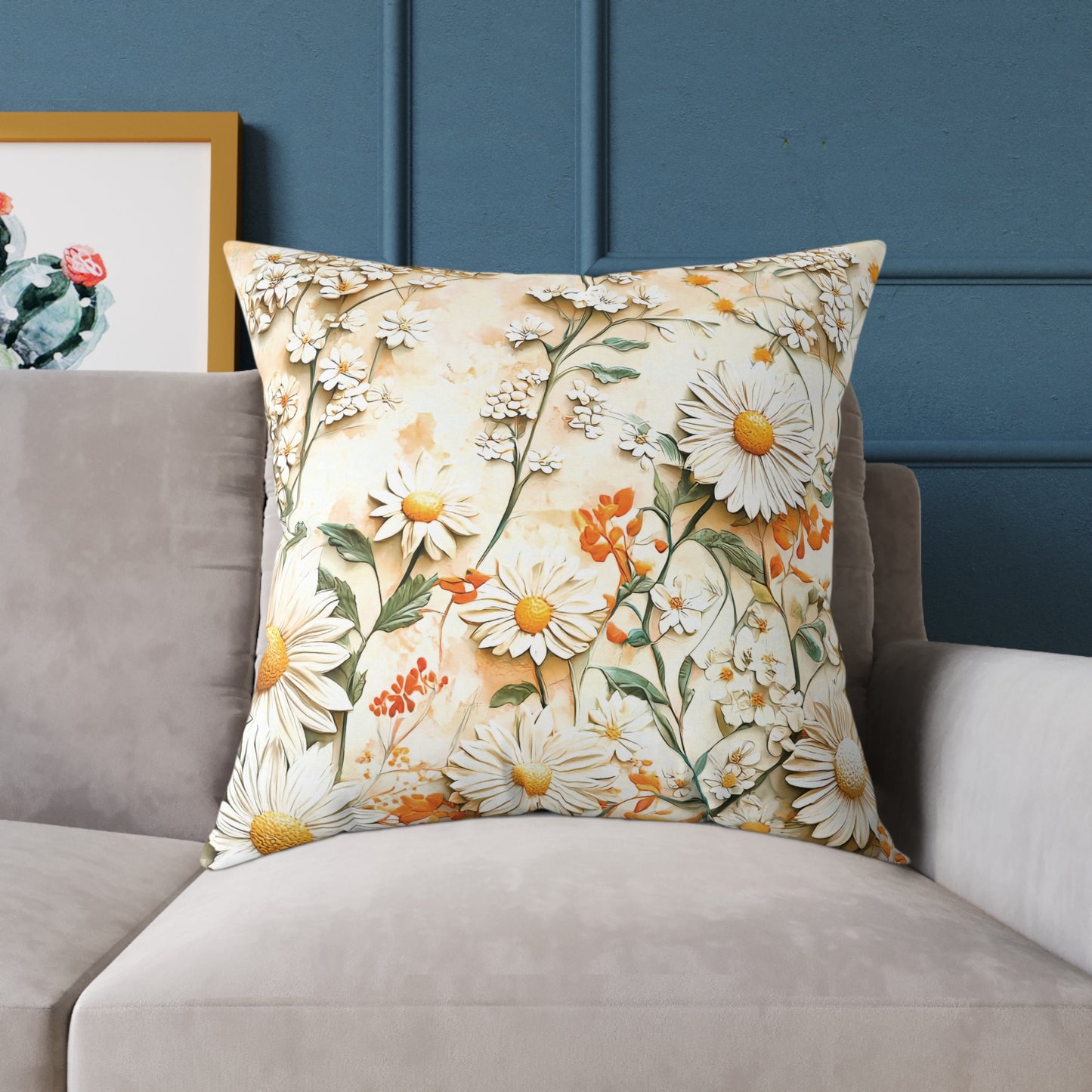 **Flowers Chinoiseries 3 - Square Poly Canvas Pillow UK