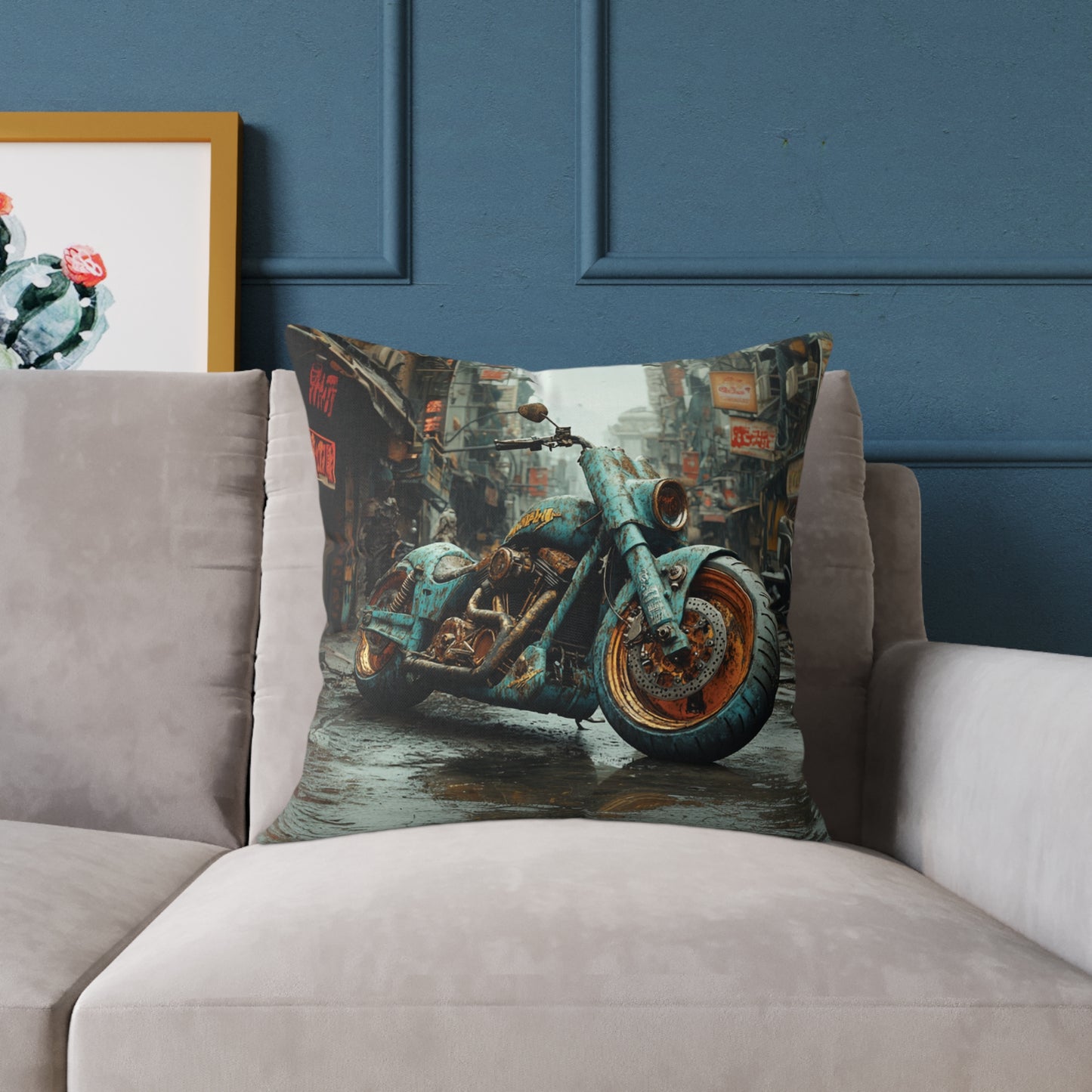 Apocalyptic Motorcycle 2 - Square Poly Canvas Pillow UK