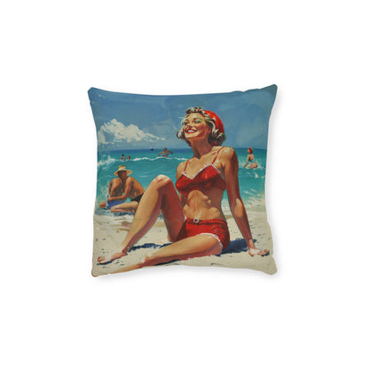 A Day At The Beach Retro - Square Pillow - UK