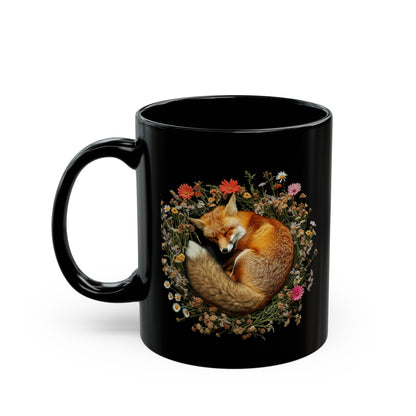Floral Fox #1 - 11oz Black Mug