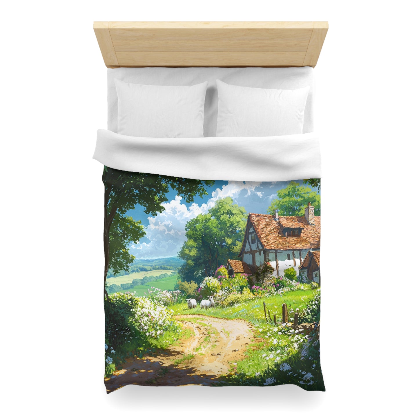 English Cottage In The Countryside - Microfiber Duvet Cover USA and UK