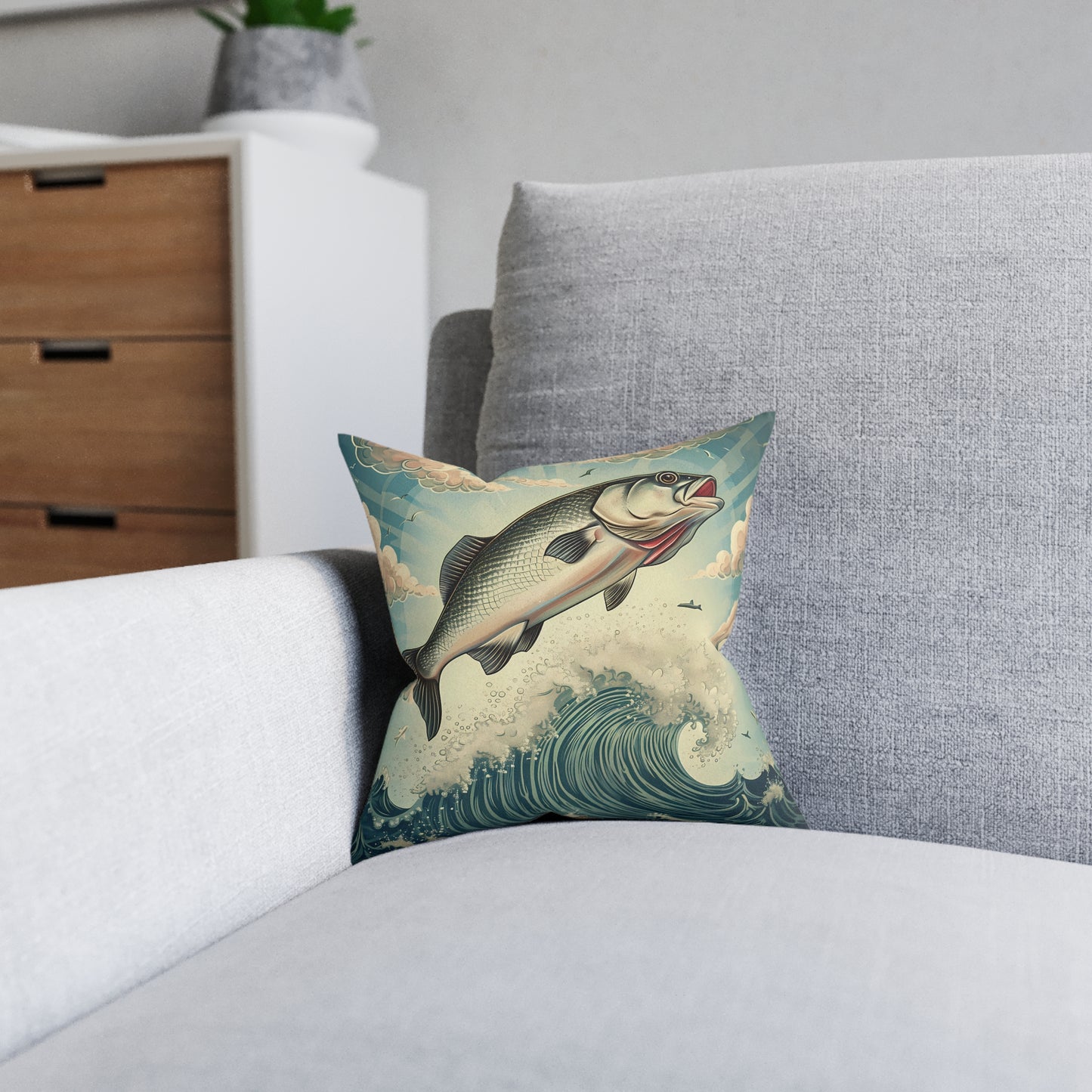 Fish Jumping - Square Pillow - UK